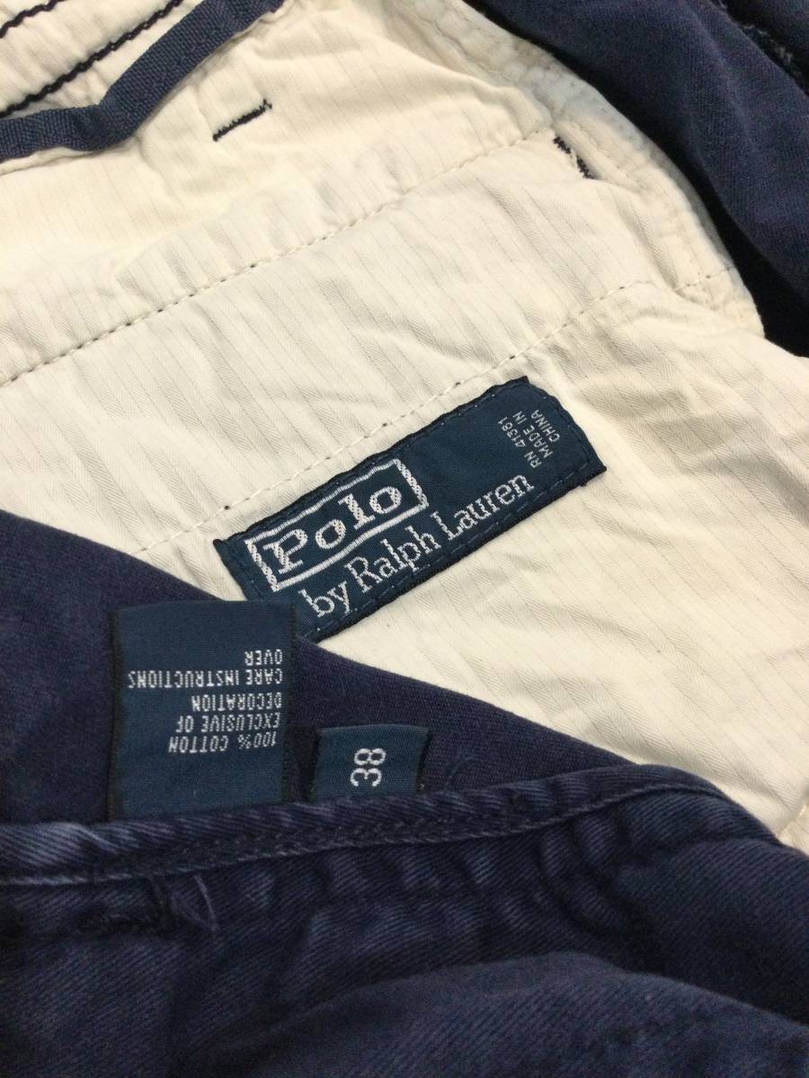 POLO RALPH LAUREN Polo Ralph Lauren шорты chino шорты размер 38 мужской XL~ довольно большой темно-синий серия талия шнур имеется [ состояние хороший ]