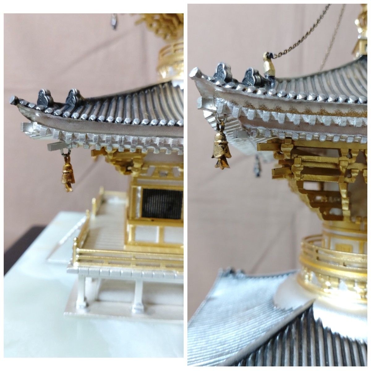 銀製 古鏡作 国宝浄土寺多宝塔 栞付 仏像 置物 縁起物