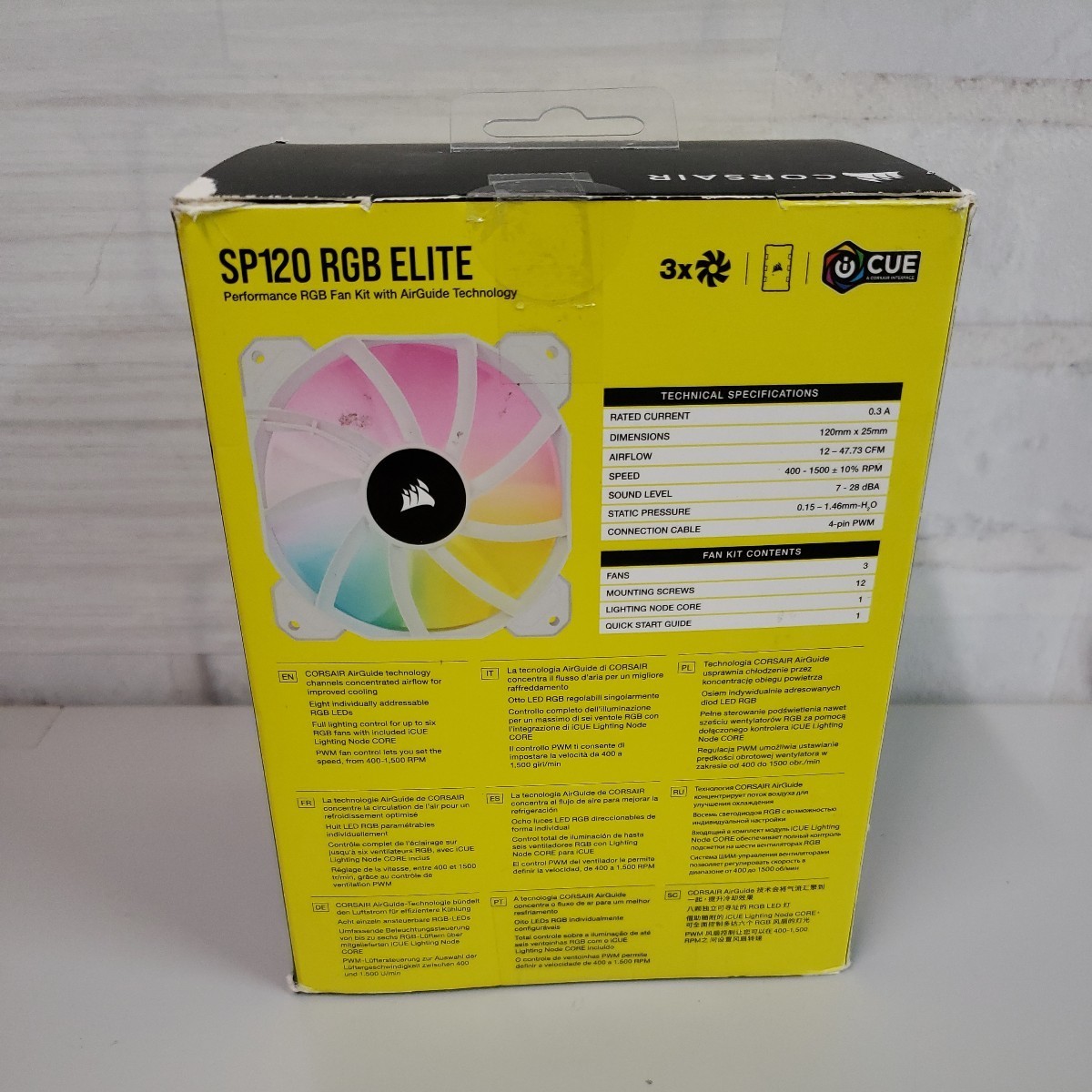 509y0813★CORSAIR iCUE SP120 RGB ELITE Performance 120mm PWM Triple Fan Kit with iCUE Lighting Node CORE PCケースファン 12cm_画像8