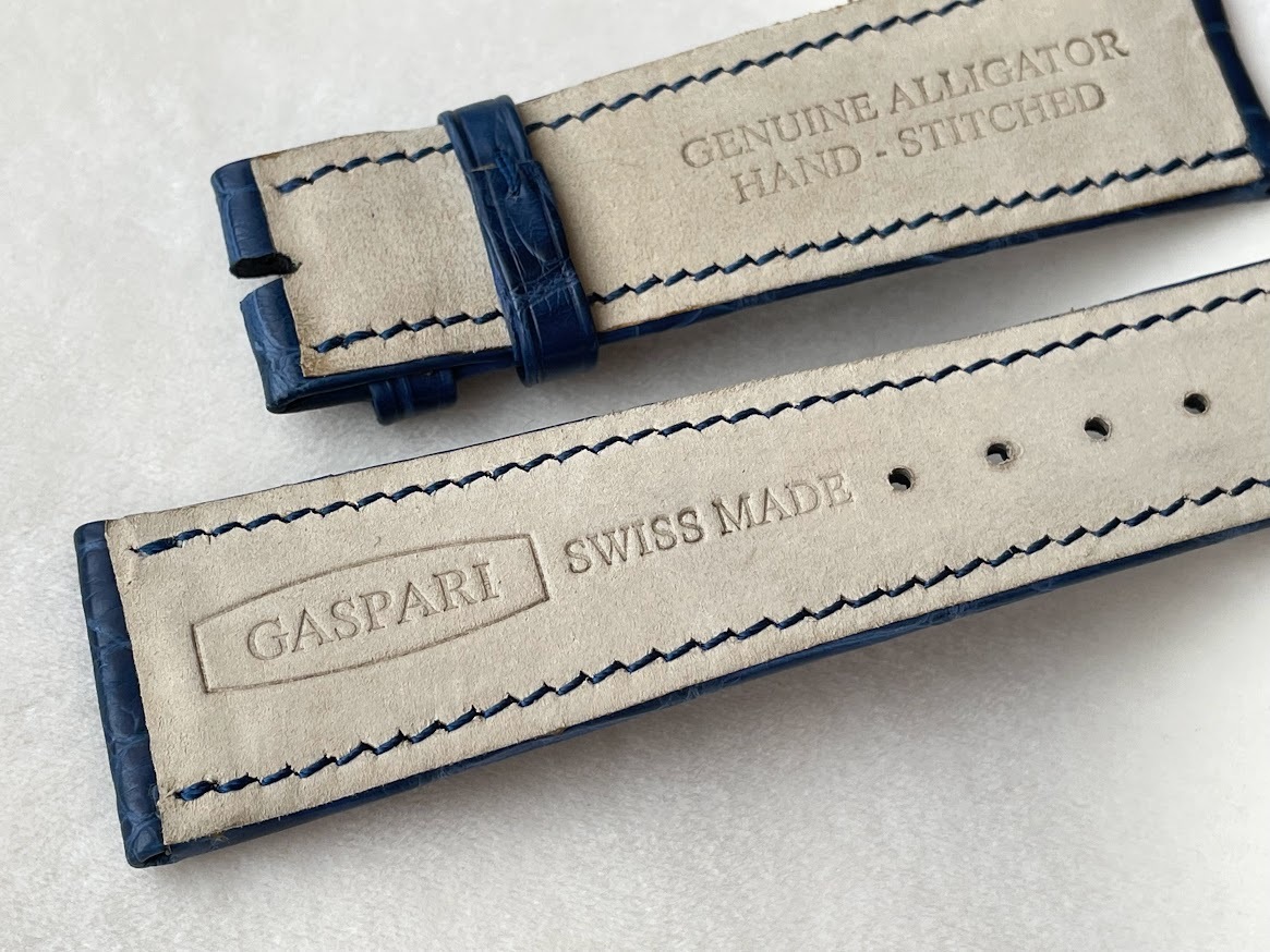 GASPARI　　アリゲーターベルト　　ダークブルー　　２３ｍｍ　　手縫い仕上げ　　　新品 _HAND-STITCHED（手縫い仕上げ）です