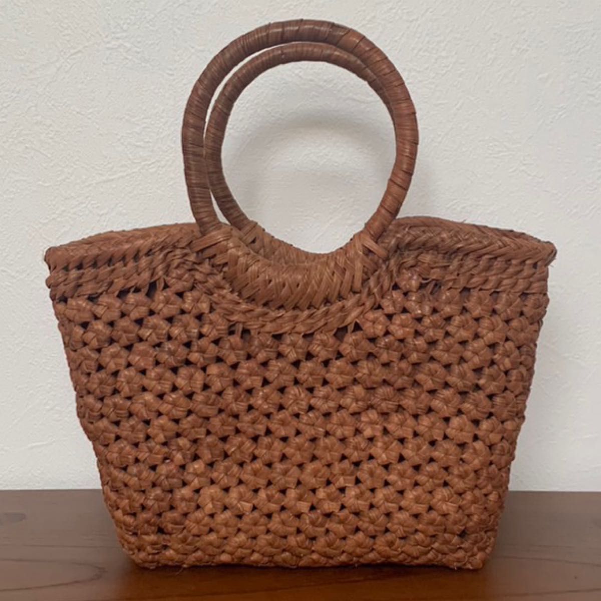 新入荷 新作 長野産 職人手編み 5ミリ蔓六角花編み 山葡萄籠バッグ-