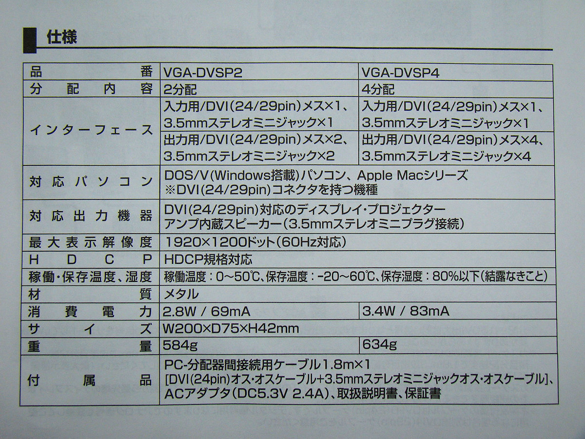 サンワサプライ VGA-DVSP2 フルHD 1080p対応 DVIディスプレイ分配器 2分配 1920×1200ドット 60Hz対応 中古_画像7