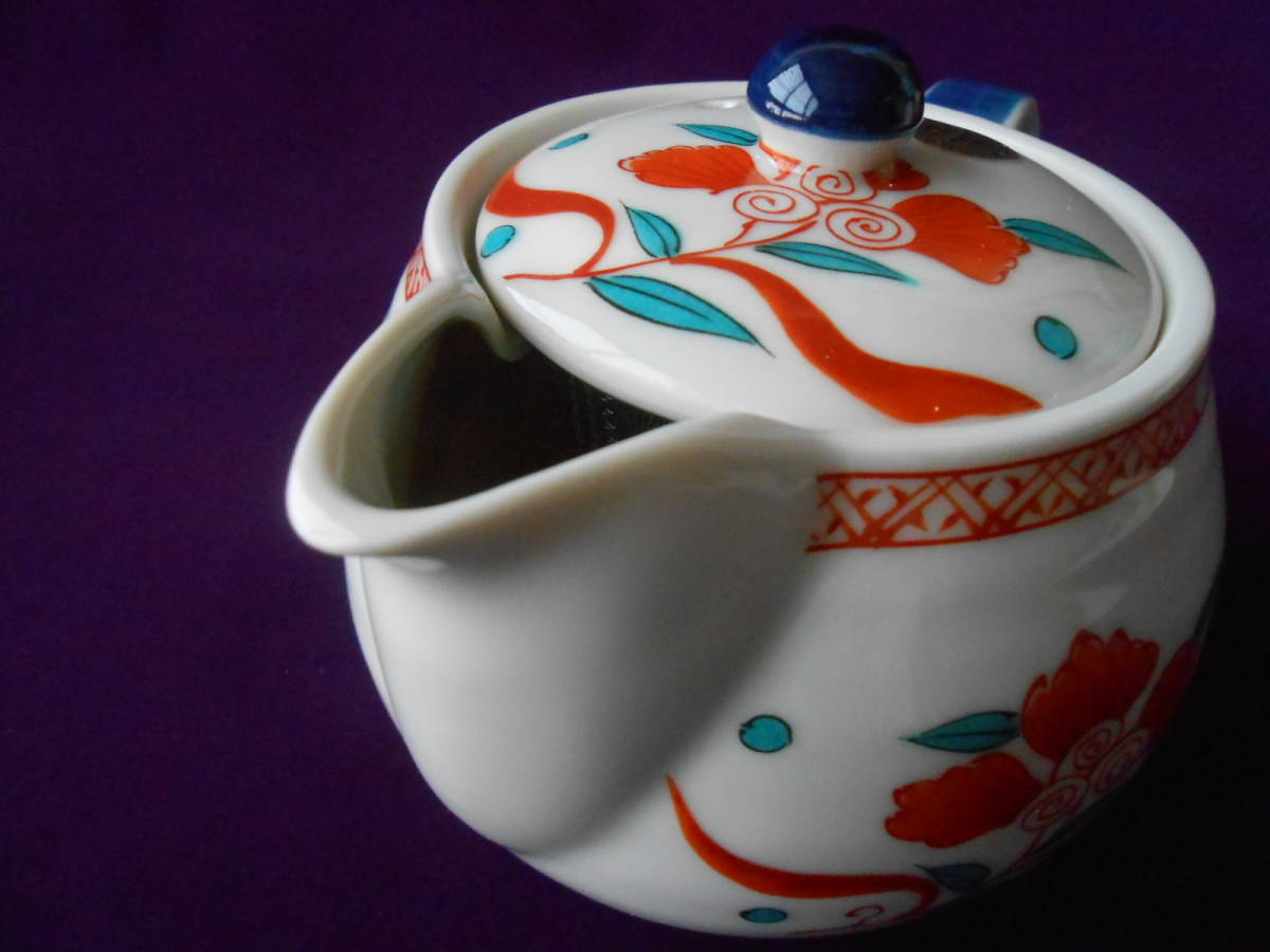  Kutani! * red ..* pot small teapot * AP6-429 new goods .. green tea tea utensils earthenware teapot ... gift 
