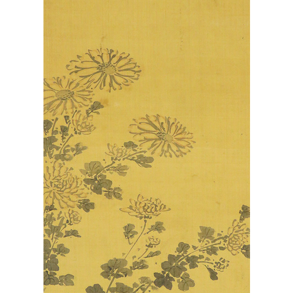 B-3705【模写】山本梅逸 肉筆絹本淡彩 菊花図 掛軸/南画家 御用絵師 名古屋 日本画 花鳥図 大和絵 書画_画像6