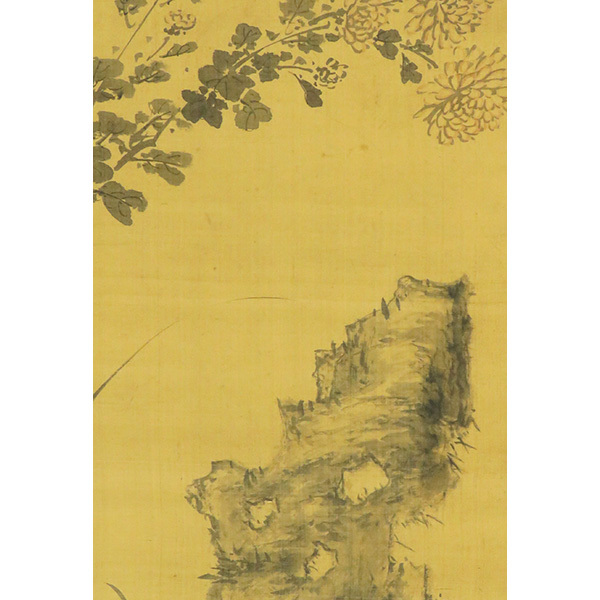 B-3705【模写】山本梅逸 肉筆絹本淡彩 菊花図 掛軸/南画家 御用絵師 B-3705【模写】山本梅逸 肉筆絹本淡彩 菊花図 掛軸/南画家 御用絵師