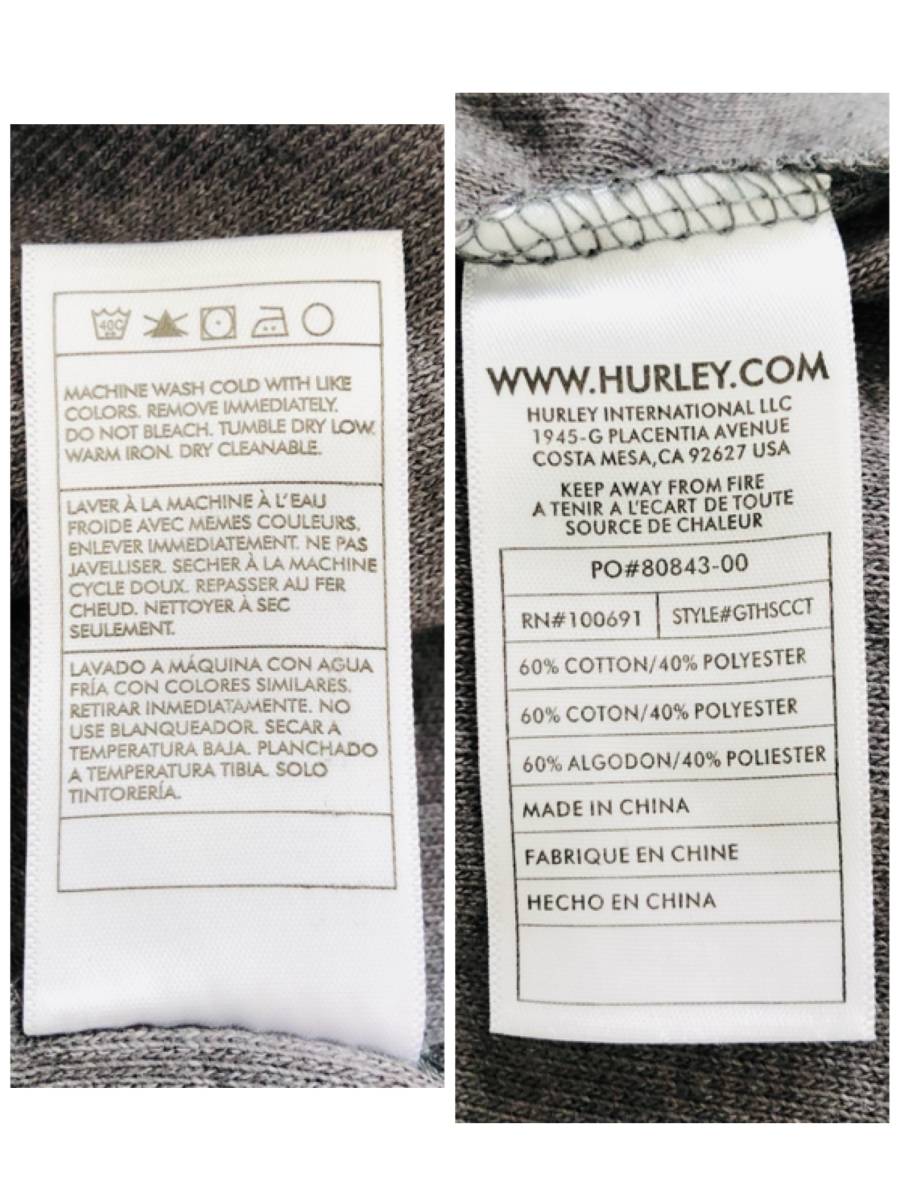 WS0272 限定 hurley　ハーレー メンズ Tシャツ 長袖 男前 XL グレー（灰） 無地 コットン混紡 USED 人気 ロンT 異素材MIX ワンポイントロゴ_画像8