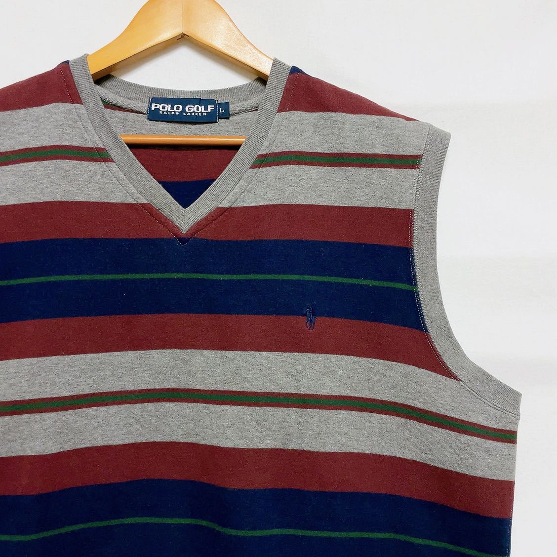 90s POLO GOLF RALPH LAUREN ボーダー スウェット ベスト ラルフローレン ポロ_画像1