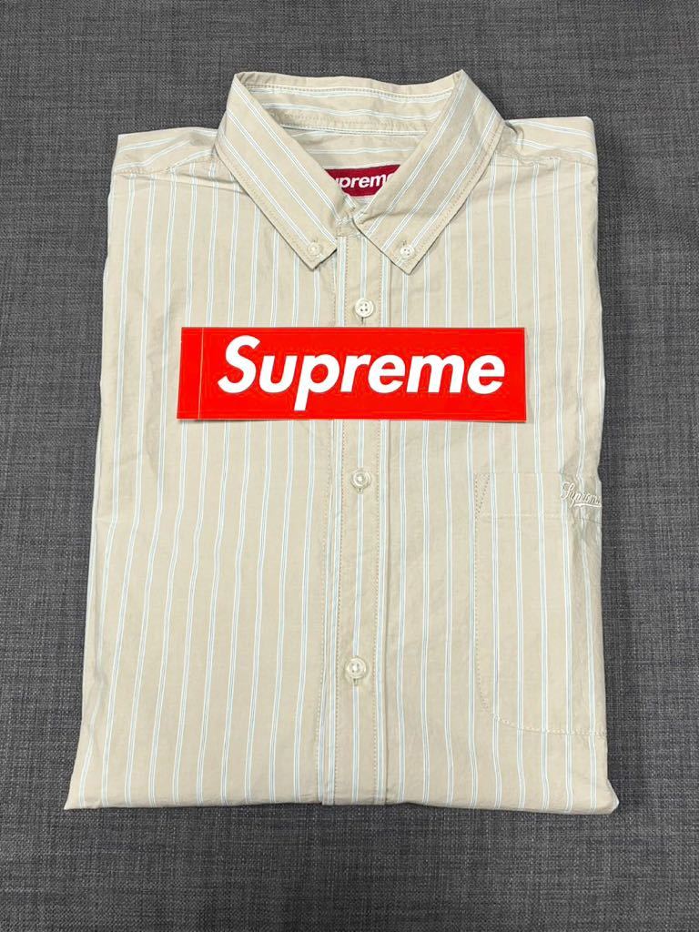 送料無料 タン M Supreme Loose Fit Stripe Shirt Tan シュプリーム ルーズフィット ストライプシャツ ベージュ  23FW Box Logo 新品未使用