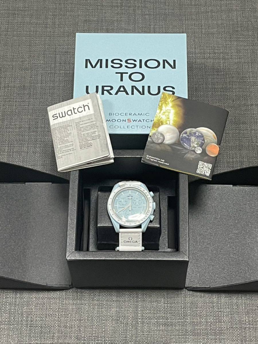 送料無料 水色 Swatch Omega Bioceramic Moonswatch Mission to URANUS Speedmasterスウォッチ オメガ スピードマスター ウラヌス 新品 _画像3