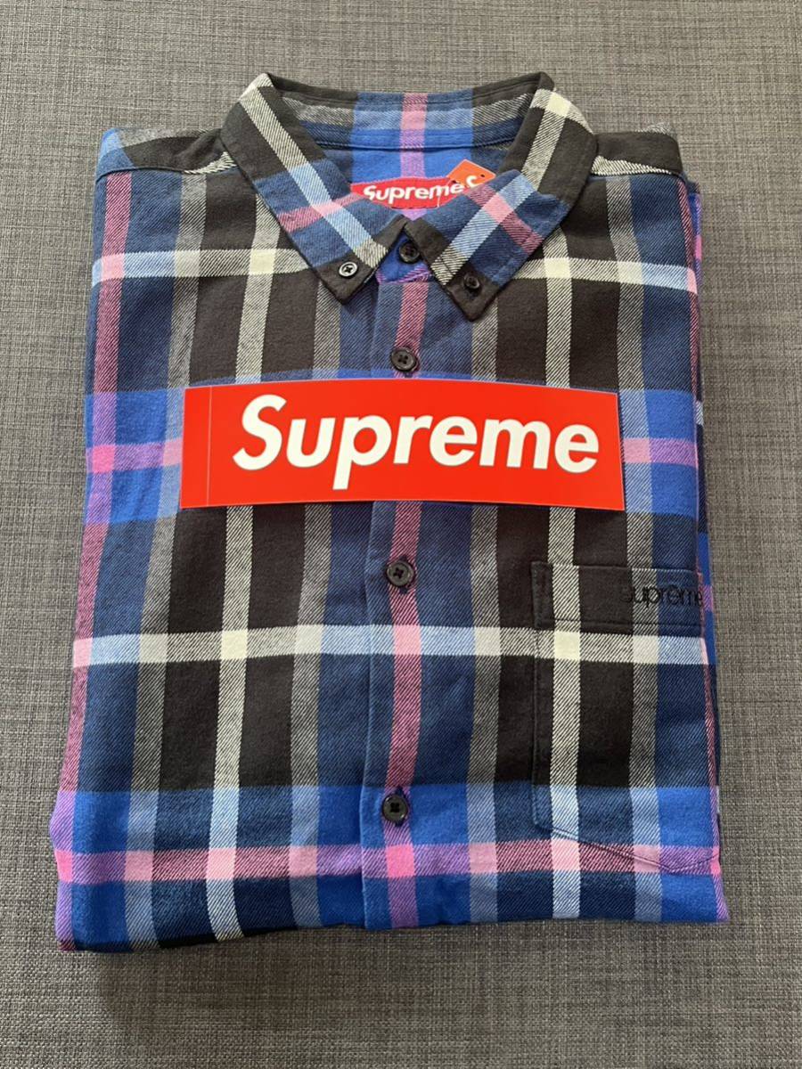 送料無料 M 青 Supreme Plaid Flannel Shirt Blue シュプリーム