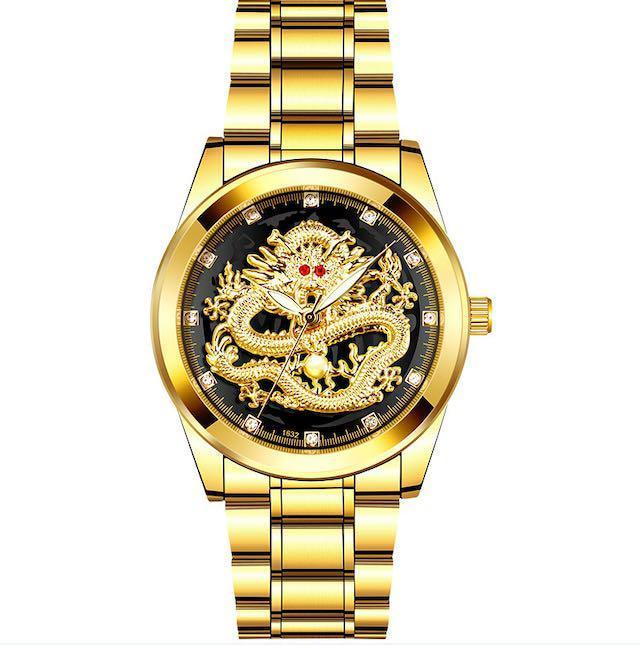 ドラゴンスタイル腕時計 ラグジュアリー腕時計 メンズ ゴールド×ブラック_画像2