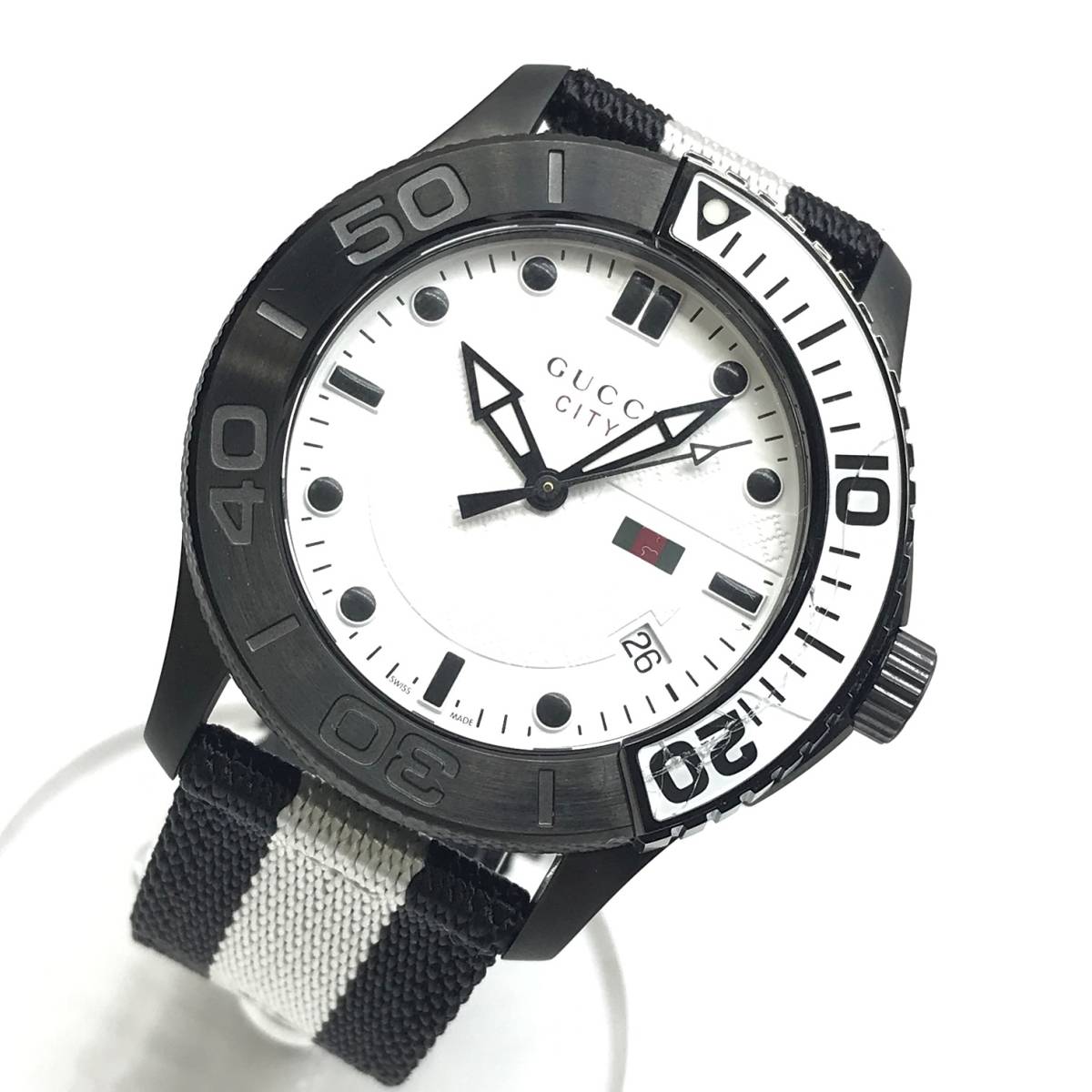 訳あり GUCCI グッチ 126.2 Gタイムレス シティコレクション メンズ 腕時計 クオーツ 白文字盤 3針 デイト ステンレス 管理YK23003607