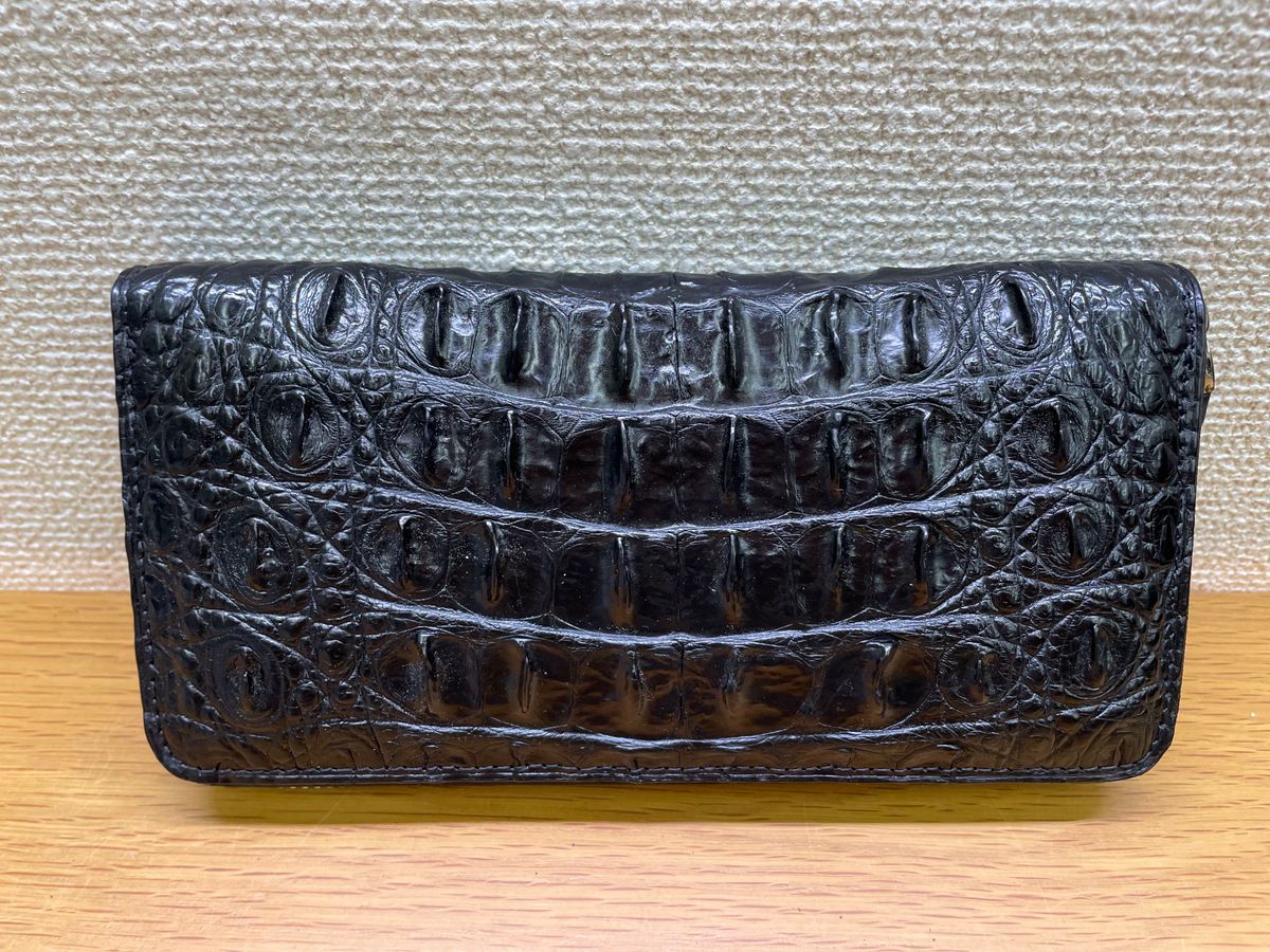 クロコダイル ラウンドファスナー長財布 ワニ革 背 腹 本物 長財布 貴重品 本革 メンズ財布 黒 クロコ 小銭入れ ブラック