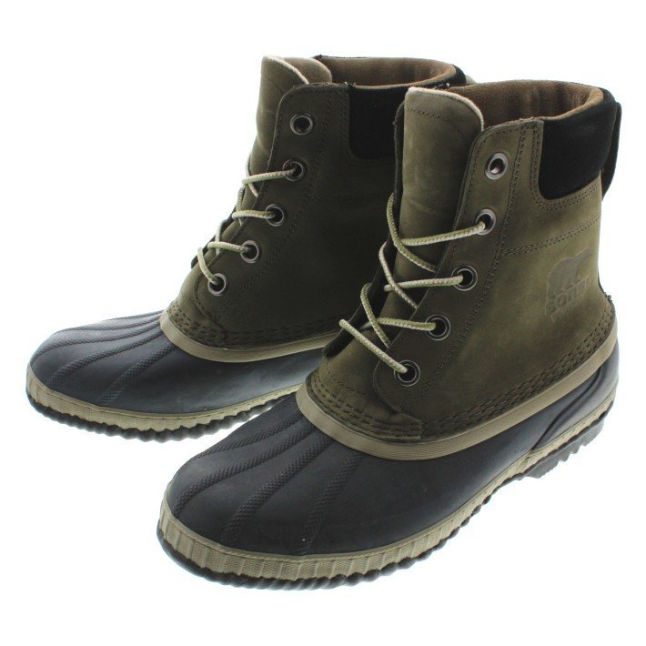 1.9万★美品 ソレル SOREL シャイアンII NM2755 Nori Black 8 防寒ブーツ メンズ 防水 スノーブーツ オリーブ 本革_画像1