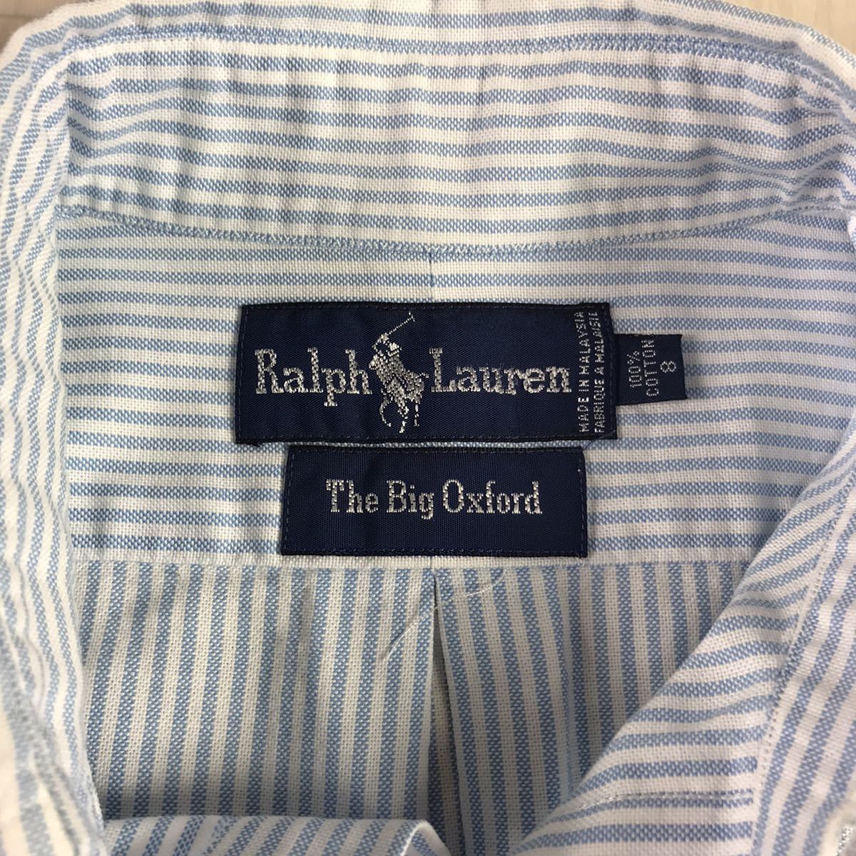 RALPH LAUREN ラルフローレン 長袖ボタンダウンシャツ 8 ブルー ホワイト ストライプ カラーポニー_画像9