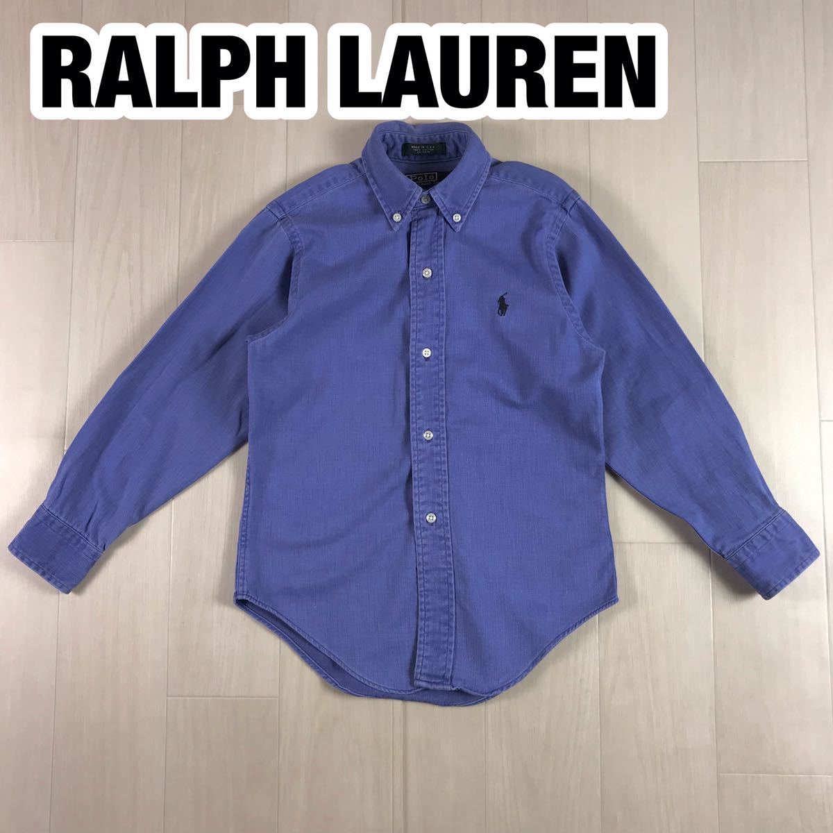 POLO BY RALPH LAUREN ポロ バイ ラルフローレン S ユースサイズ ブルー シャンブレー 刺繍ロゴ ポニー_画像1