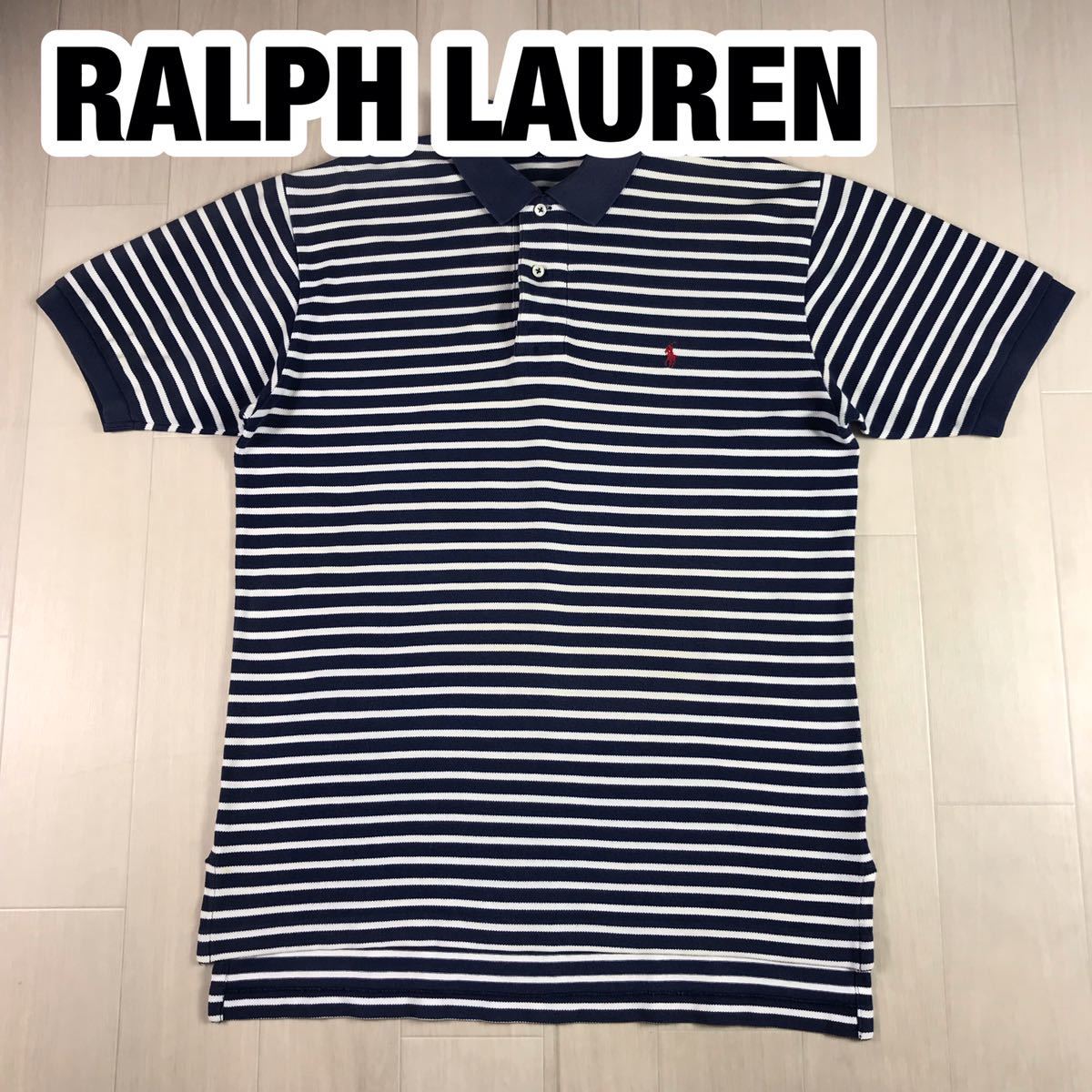 POLO BY RALPH LAUREN ポロ バイ ラルフローレン 半袖 ポロシャツ M バイカラー ボーダー柄 刺繍ロゴ ポニー_画像1