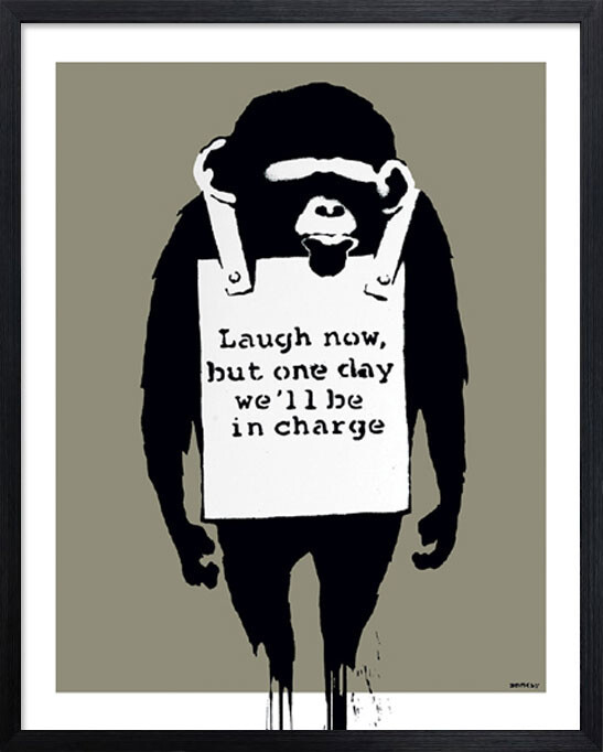 新品 アートフレーム バンクシー Banksy Laugh Now /現代アート アートパネル ポスター/チンパンジー プレゼント 男子の部屋 男子部屋