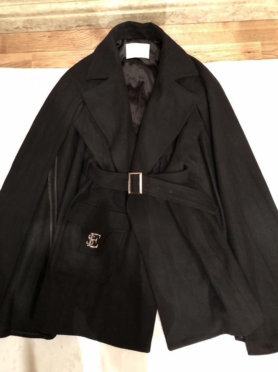 Emiマントケープワンピース型コート美品黒ウール 