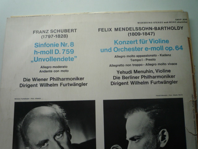 RM01 独DVP盤バラ4LP フルトヴェングラー交響曲集4LPセット/ベートーヴェン、シューベルト他の画像2