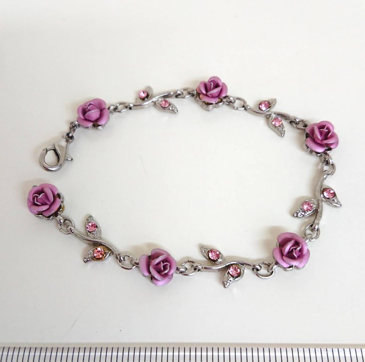 ☆薔薇の花のブレスレット ピンク ラインストーン ローズ 腕輪の画像1