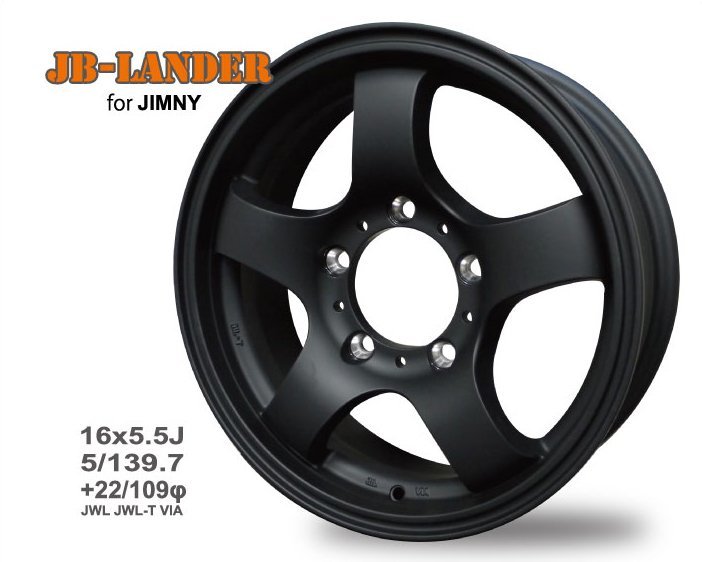 【ジムニー専用】JB-LANDER 16x5.5J 5H/PCD139.7 +22 艶消しブラック(AGITO Racing限定カラー) 1台分4本_画像1