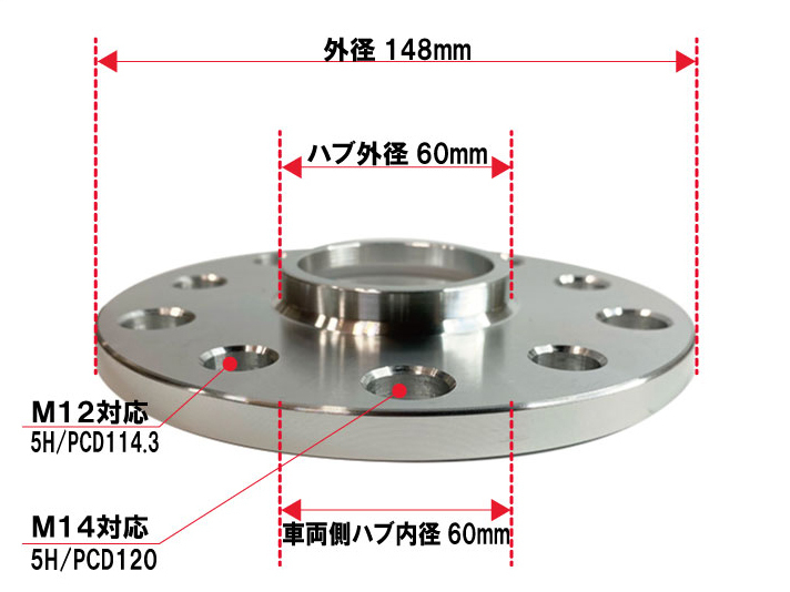 和広 スペーサー 10mm厚 レクサス 5穴/PCD114.3&120 ハブ径60ミリ 2枚入/LEXUS LS460 LS600h LS500 LC500 GS IS RX_画像2