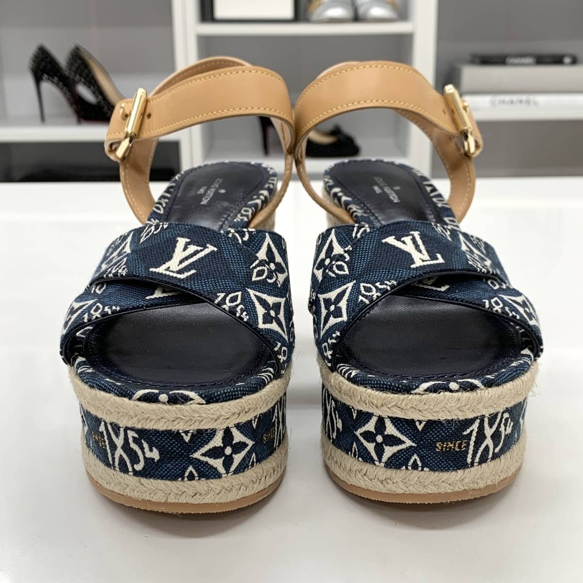 7986 ヴィトン バウンダリーライン デニム モノグラム ウェッジ 7986 ヴィトン バウンダリーライン デニム モノグラム ウェッジ