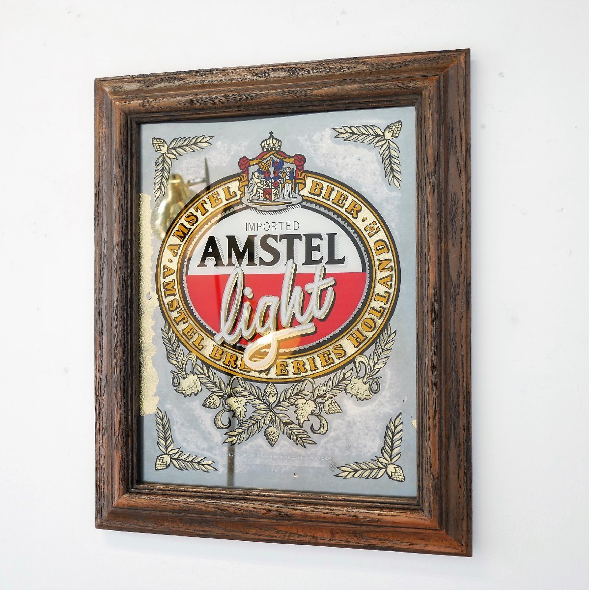 ヴィンテージ AMSTEL Light アムステル パブミラー / アメリカ ビール 額装 アドバタイジング 広告 店舗ディスプレイ #506-134-43