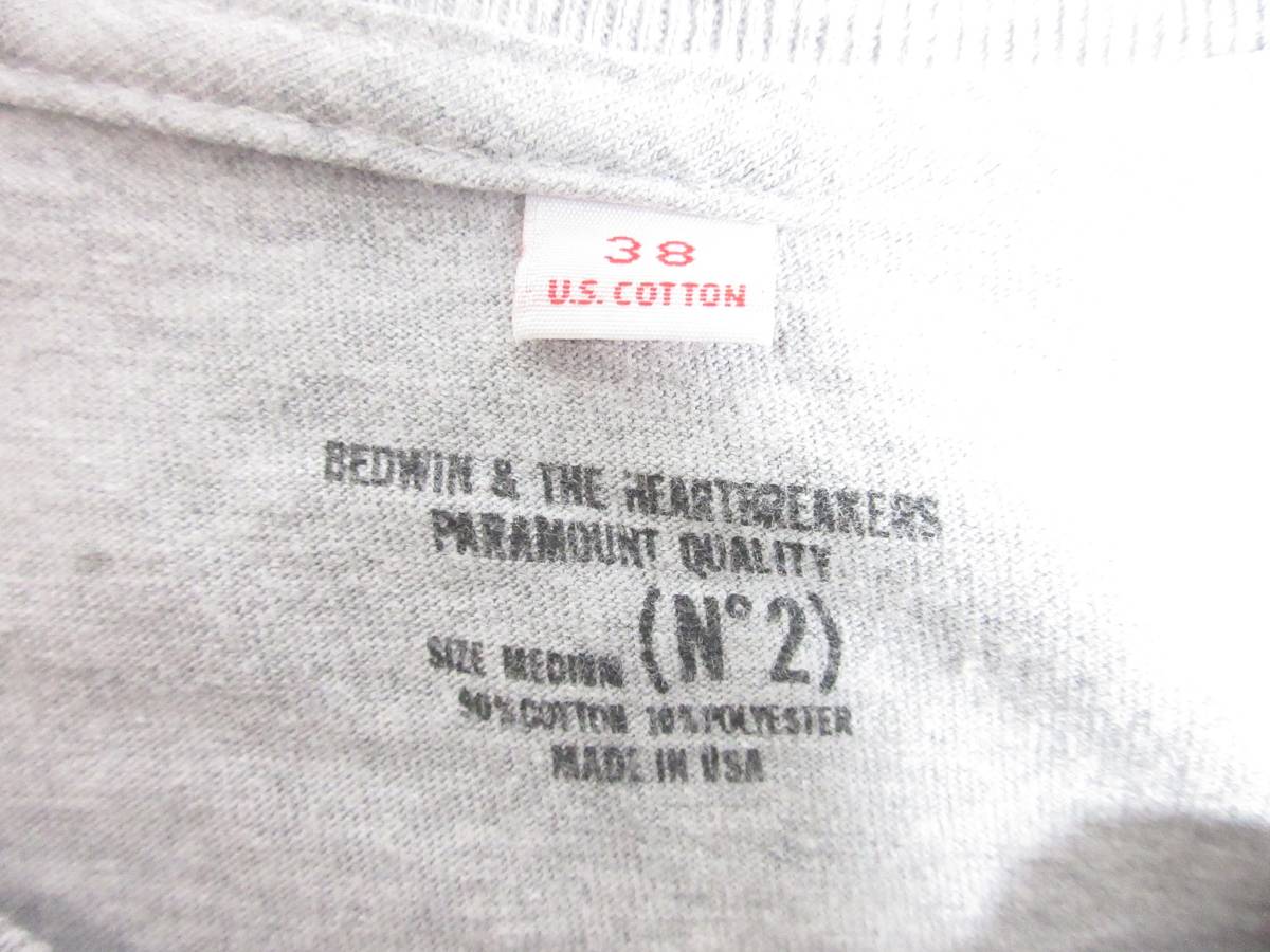 BEDWIN & THE HEARTBREAKERS ベドウィン Tシャツ 半袖 アメリカ製 プリント メンズ 38 グレー 　irmri yg4746_画像4