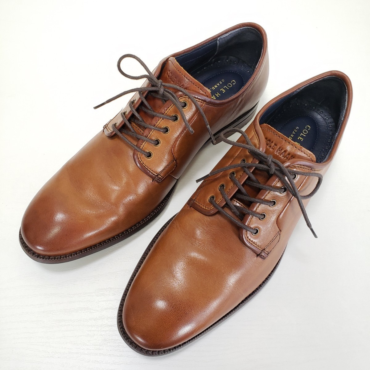 極上品◆COLE HAAN コールハーン 牛革 プレーントゥ レザーシューズ 革靴 ビジネス 紳士靴 メンズ(US：9.5M■27～27.5cm)茶  ブラウン