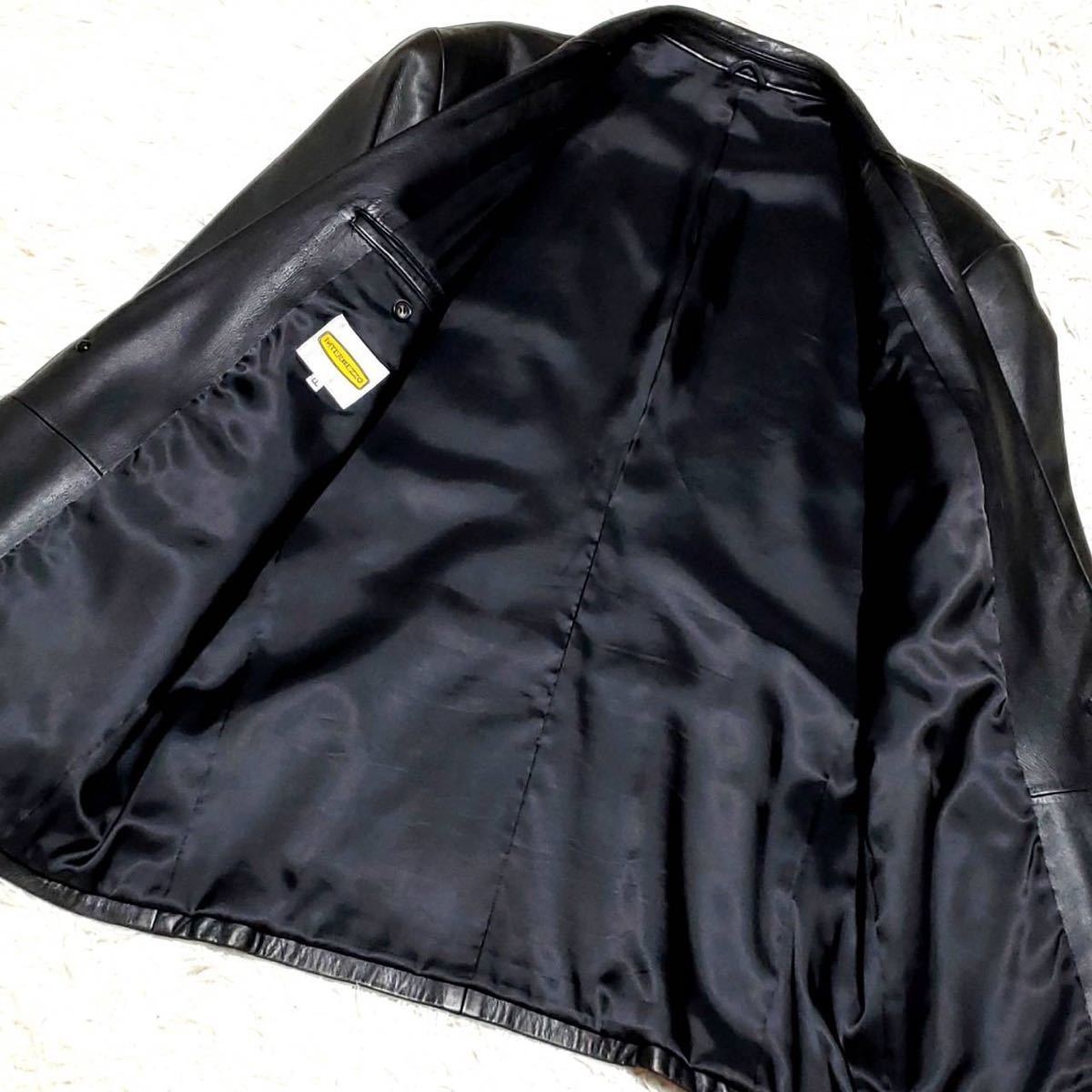 数回使用 XL インターメッツォ ダーバン 羊革 テーラード ジャケット 黒-