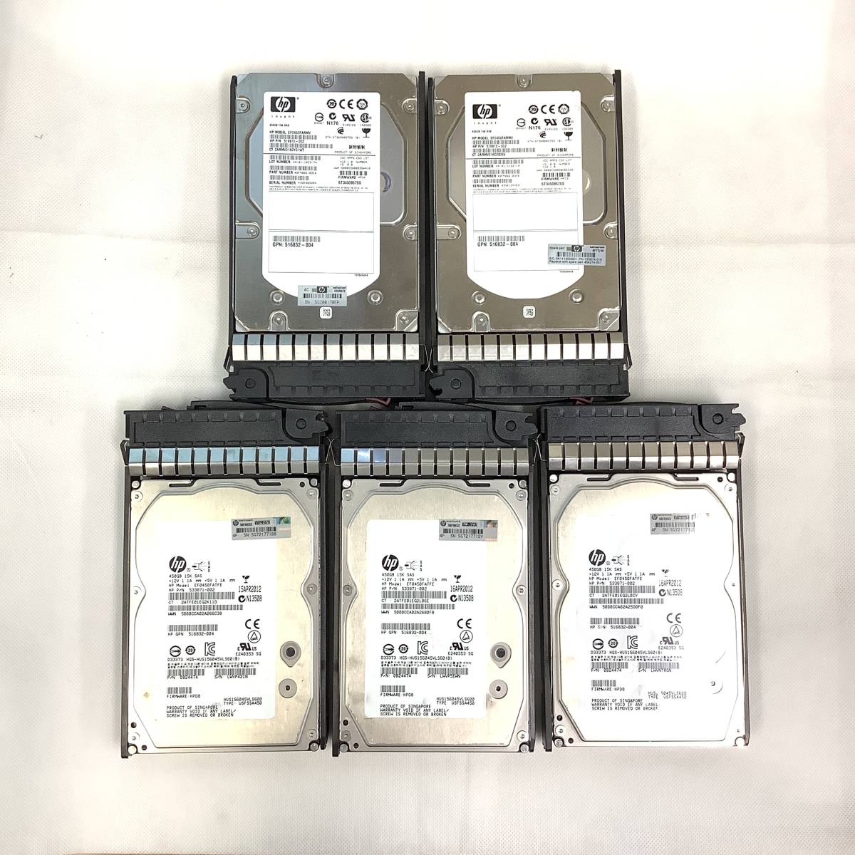 S5091365 HP 450GB SAS 15K 3.5インチ G7マウンタ HDD 5点【中古動作品】_画像1