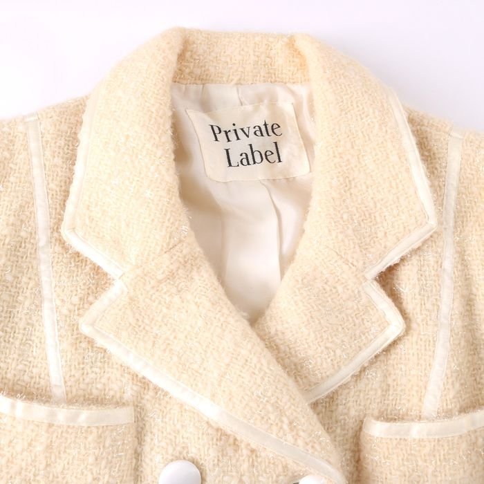  Private Label tailored jacket long sleeve wool . double tweed outer lady's 10 size beige PRIVATE LABEL