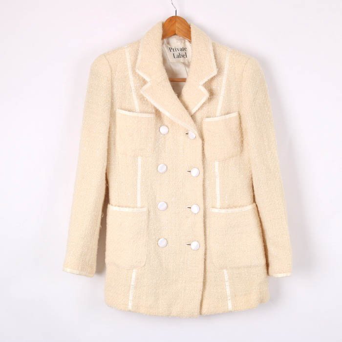  Private Label tailored jacket long sleeve wool . double tweed outer lady's 10 size beige PRIVATE LABEL