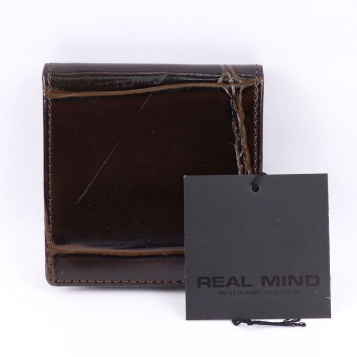 リアルマインド コインケース 本革レザー 未使用 クロコ型押し ボックス型 小銭入れ 財布 レディース メンズ ブラウン REAL MIND