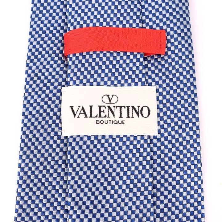 ヴァレンチノ ブランドネクタイ ワイドタイ 格子柄 チェッカー柄 シルク イタリア製 メンズ ブルー Valentino_画像3