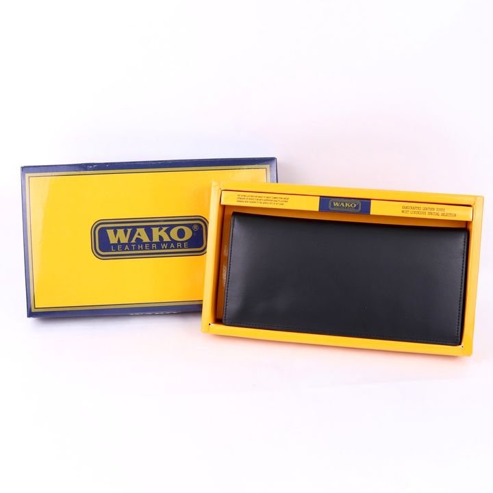 ワコー 長財布 未使用 本革レザー 札入れ 銀座和光 ブランド ロングウォレット 黒 メンズ ブラック WAKO