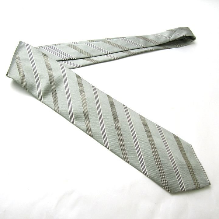  Hugo Boss brand necktie stripe pattern silk Italy made men's gray HUGO BOSS