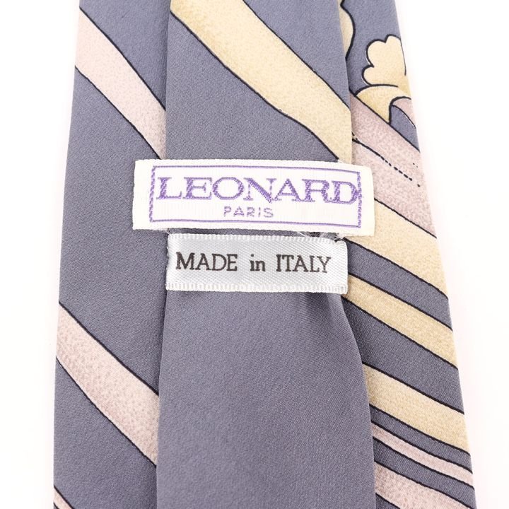 レオナール ブランドネクタイ パネル柄 植物柄 シルク イタリア製 メンズ グレー LEONARD_画像3