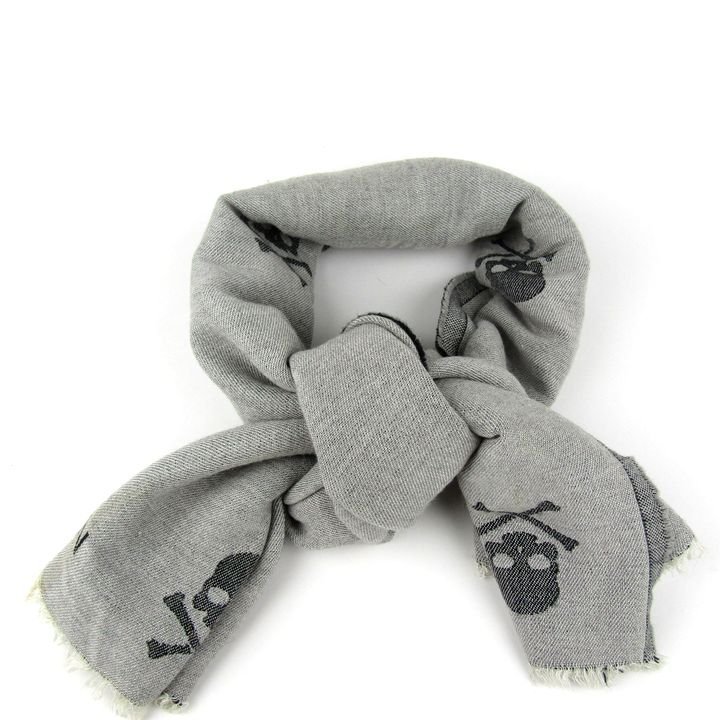  Hydrogen stole muffler Skull motif wool . Italy made brand small articles lady's gray HYDROGEN