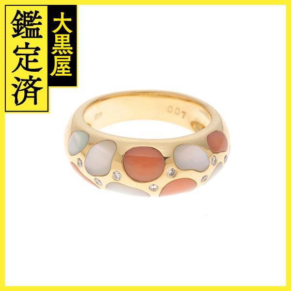 JEWELRY　ジュエリー　 　リング　K18イエローゴールド　　サンゴ/白蝶貝　/ダイヤモンド0.07 　7.8g　#11　【472】H