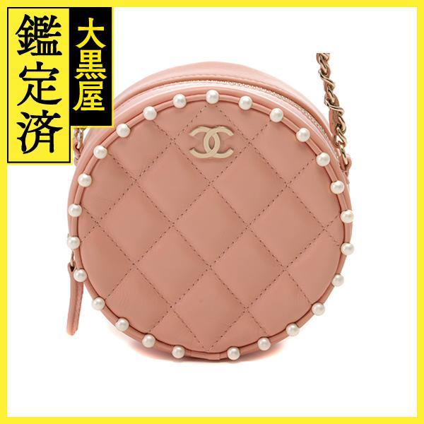 CHANEL 　シャネル　ショルダーバッグ　マトラッセ　ラウンド　チェーンショルダー　ピンク　ベージュ　レザー 　フェイクパール 【472】HG_画像1