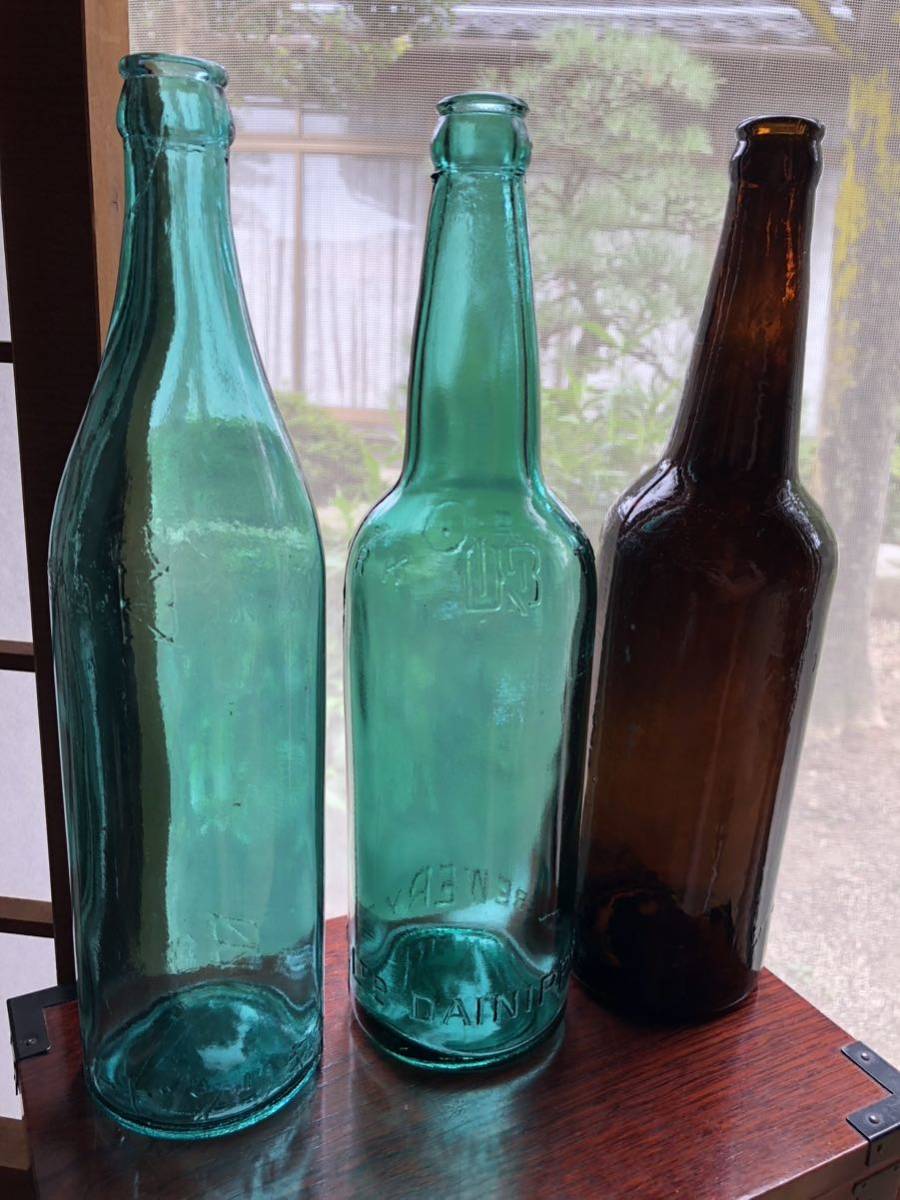日本ビール 日本のビールの歴史 昭和 レトロ ガラス瓶 右横書き 時代物