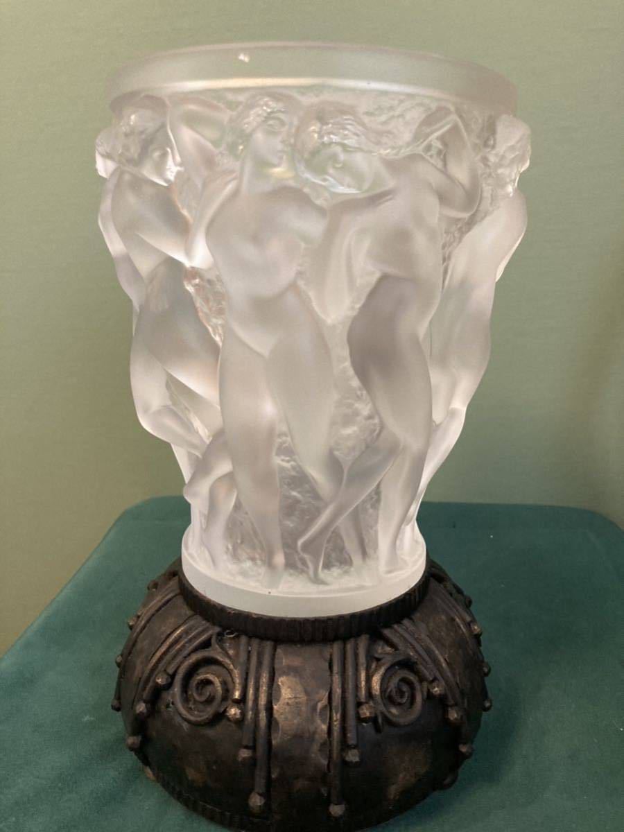 10万スタート! ラリック LALIQUE ルネラリック Rene Lalique バッカスの巫女たち フラワーベース 花瓶 花入れ サイン有 24㎝ ライト_画像2