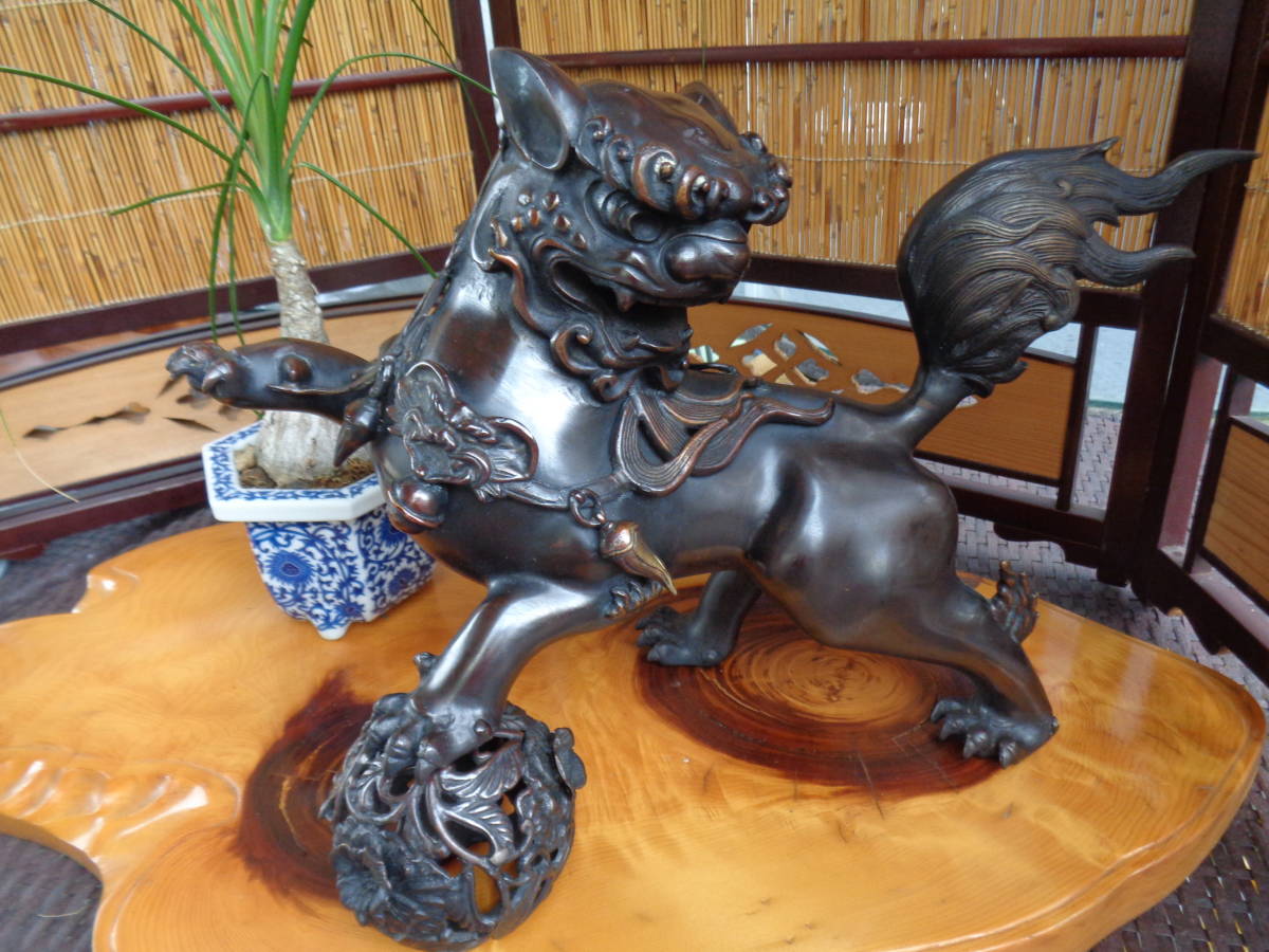 平松銅器　玉獅子　銅飾り　松和堂　縁起物　木箱入　未使用品のサムネイル