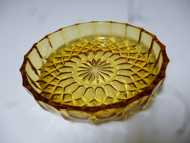 昭和レトロ ガラス 器 鉢 皿 セット アンバー 琥珀 切子 プレス プレート アンティーク キッチン インテリア ディスプレイ 什器 (ニの画像2