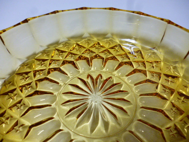 昭和レトロ ガラス 器 鉢 皿 セット アンバー 琥珀 切子 プレス プレート アンティーク キッチン インテリア ディスプレイ 什器 (ニの画像6