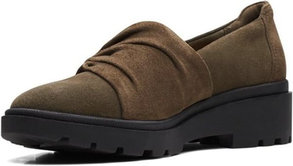 Clarks 26cm ウエッジ チャンキー ローファー 軽量 こっくり オリーブ 