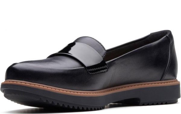 Clarks 25cm монета Loafer Flat Wedge черный чёрный кожа кожа эмаль спортивные туфли туфли без застежки балет туфли-лодочки ботинки 946